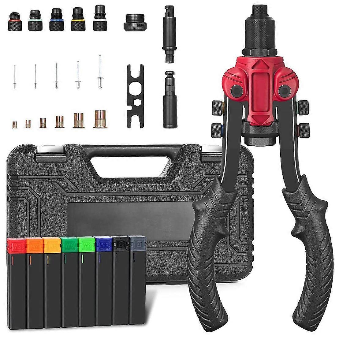Meterk 3-in-1 Rivet Nut Tool Kit with 60 Nuts, 50 Rivets, EU Plug