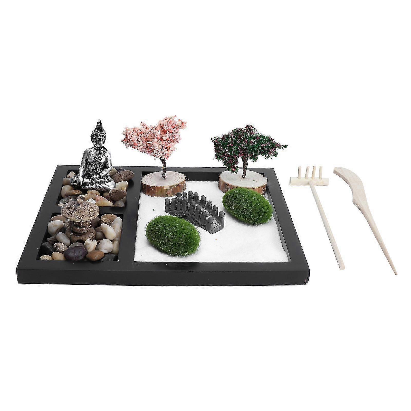 禅ガーデンサンドテーブル仏像サンドボックス和風デスクトップトレイクラフトデコレーション
