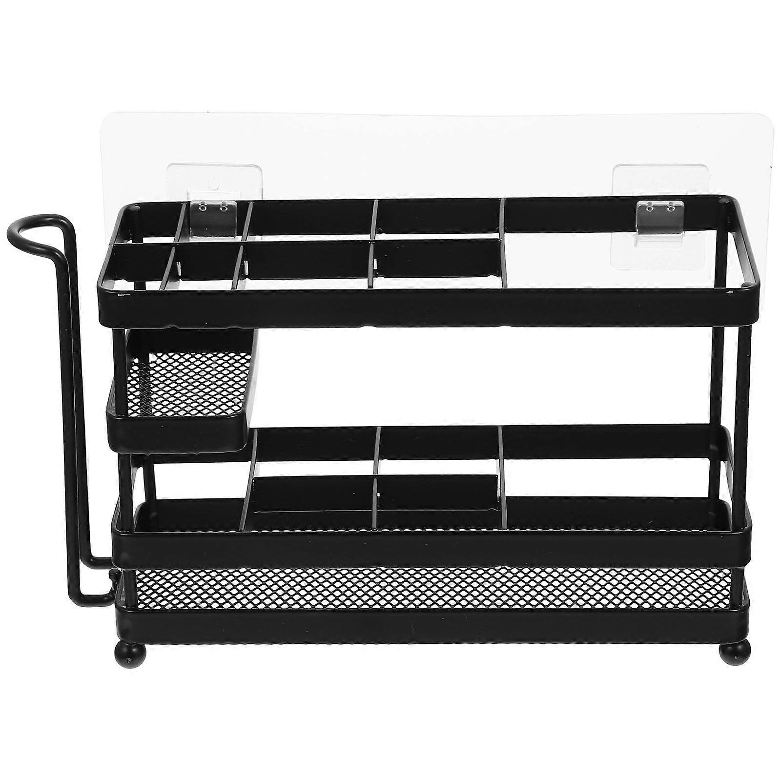 Black Wall-Mounted Iron Toothbrush Holder Rack for Storage Use