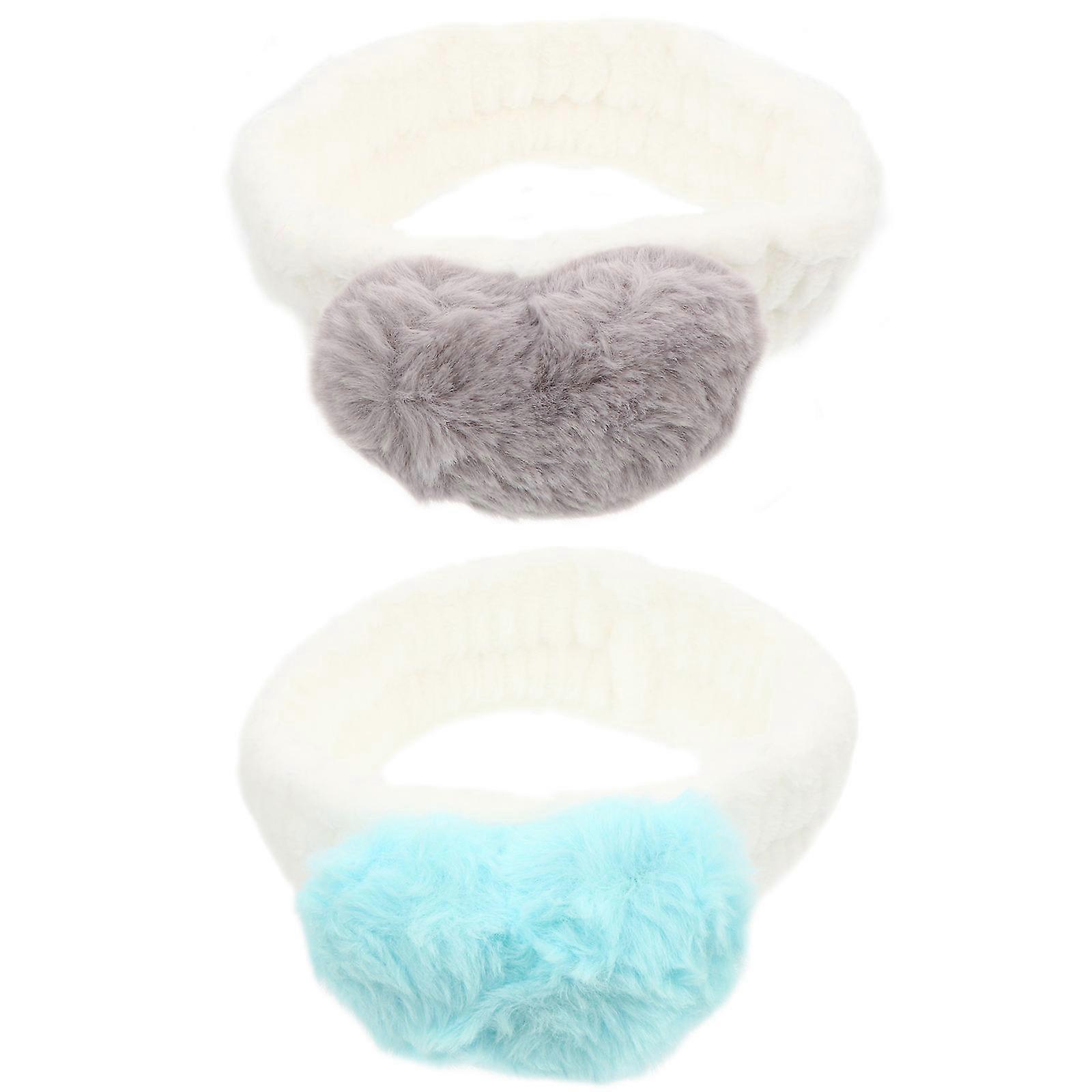 Plush Hair Band Heart Decoration for Washing Face 2Pcs Elastic Headbands