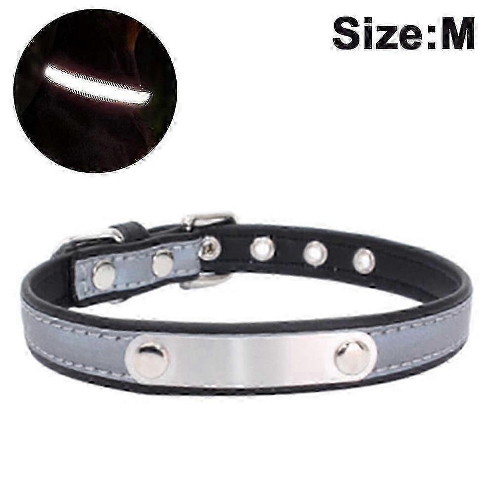 Dog Collar With Engraved Name Tag, Customizable, Soft Leather, Dog Collar With Individual Identification Tag-black M