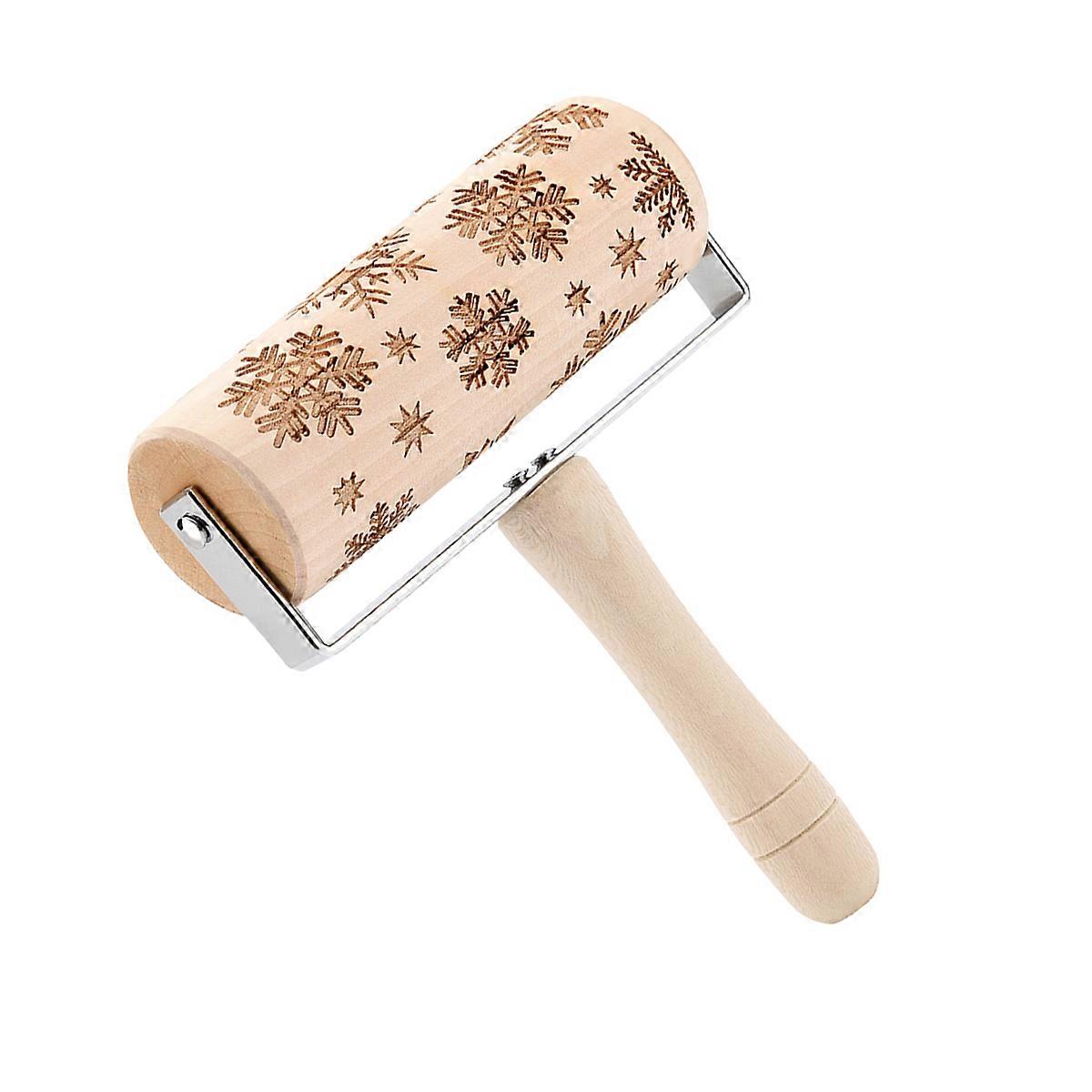 Khaki Beech Rolling Pin for Making Cake 1Pcs Handheld Embossed Dough Roller