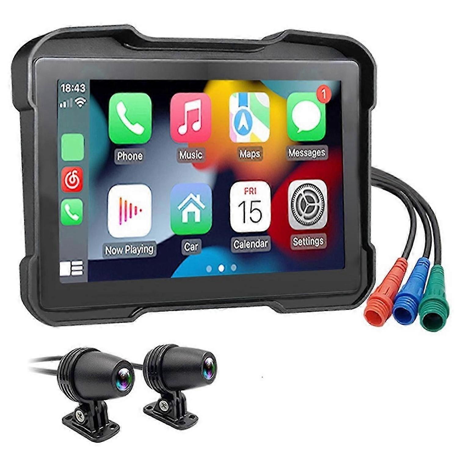 Motorcycle DVR Dash Cam Portable 5 Inch Wireless CarPlay Android Auto Screen GPS Navigation Waterpro