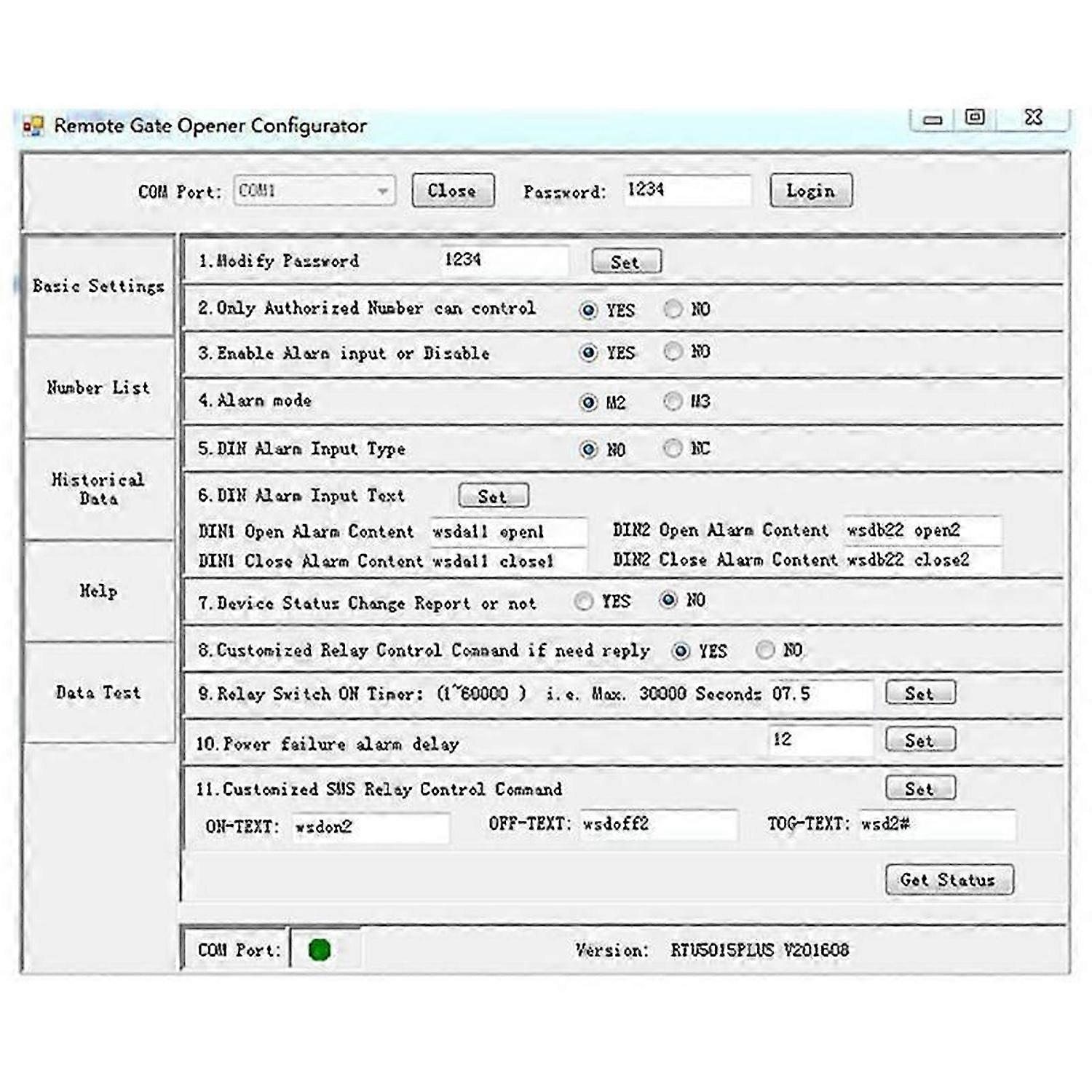 RTU5015 Plus GSM Remote Board with Two Alarm Input and One Relay Output and SMS Control Battery for