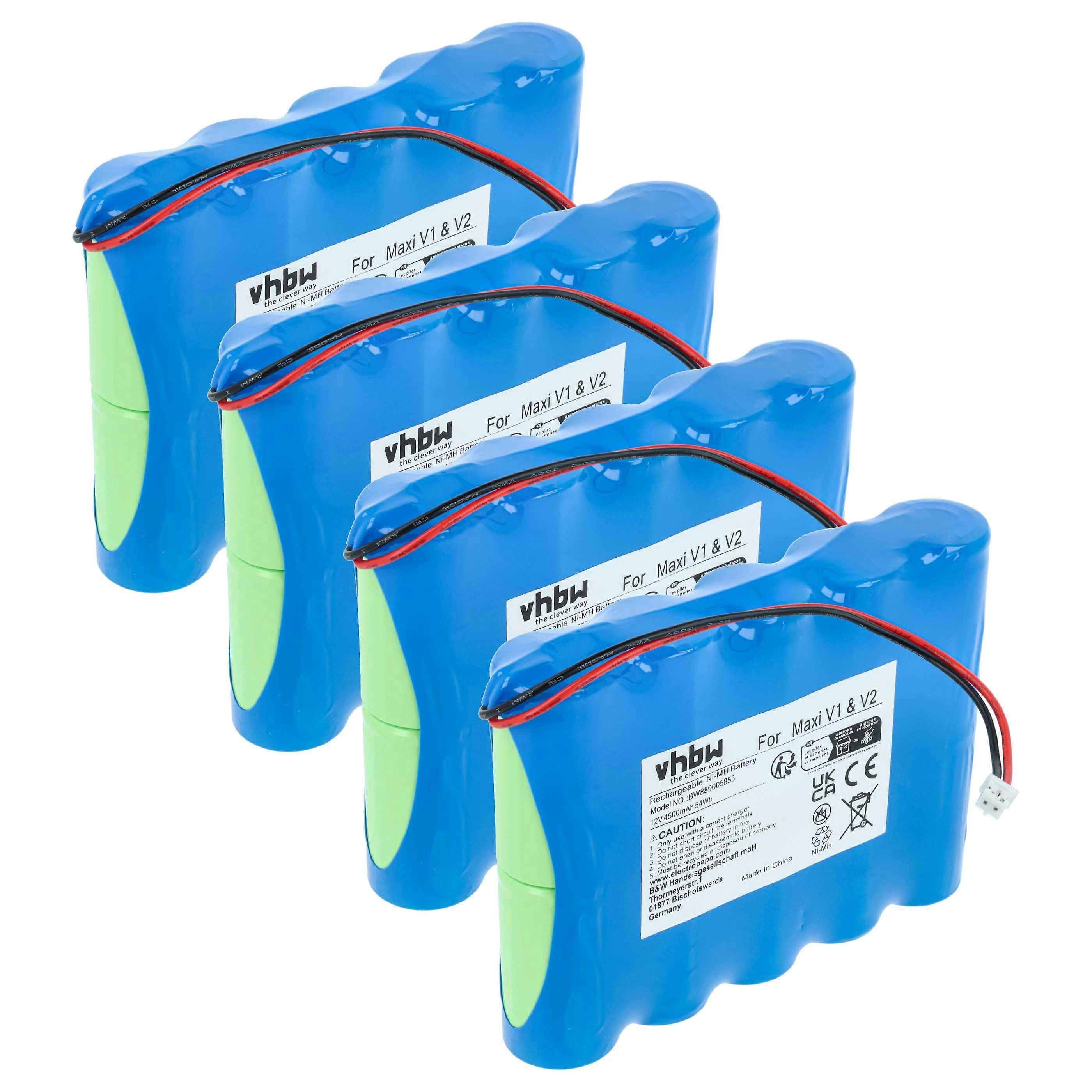 vhbw 4x Akku kompatibel mit ApeLight Maxi V1, V2 LED-Leuchte (4,5 Ah, 12 V, NiMH)