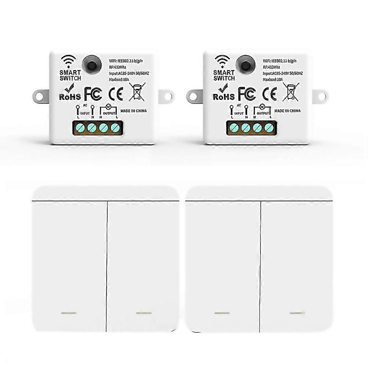 For 2pcs Wireless Light Wall Switch Rf 433mhz Relay Receiver With 2x 2gang Panel Switch Led Remote