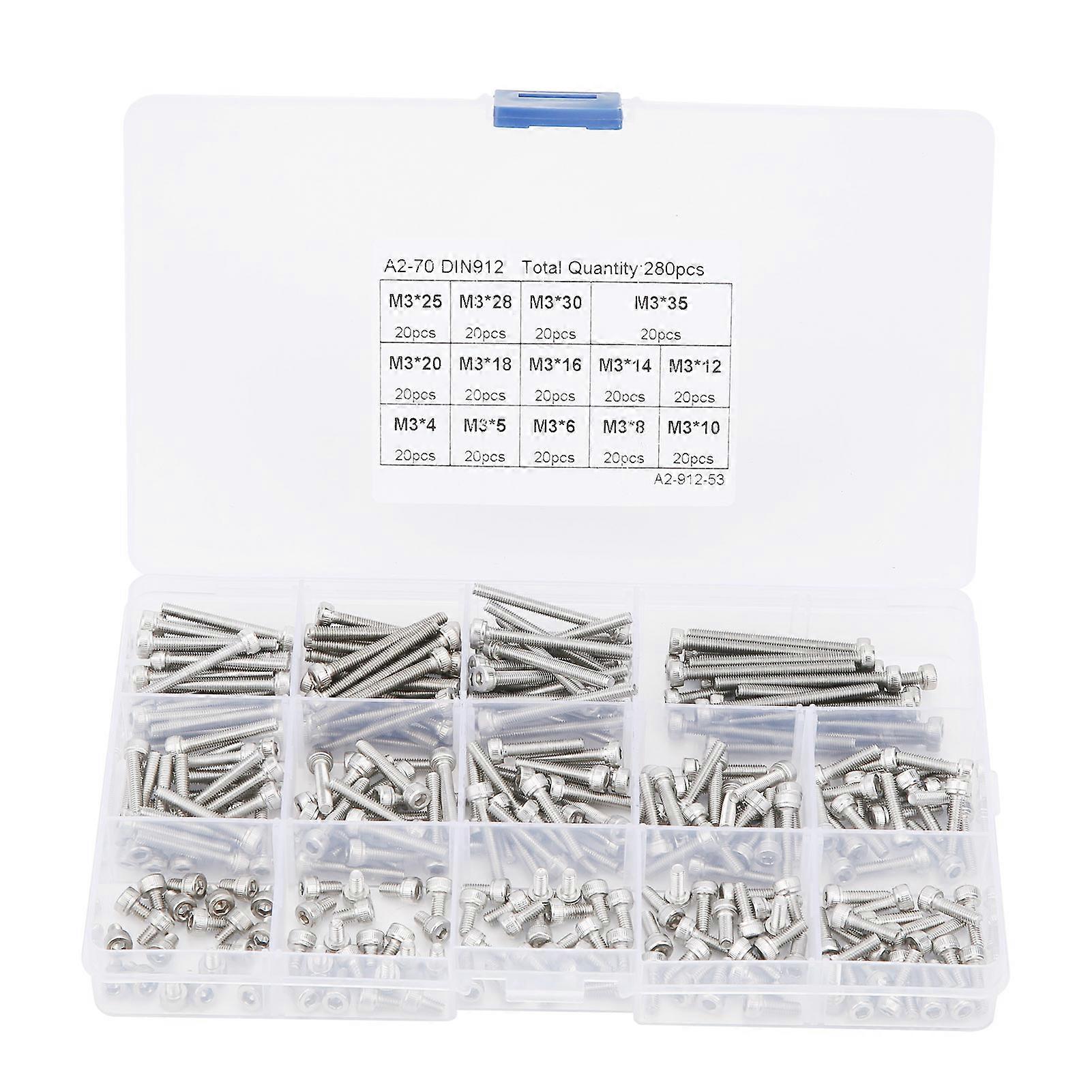 304 Stainless Steel Hex Socket Head Cap Nails Assortment Kit (280pcs (M3))