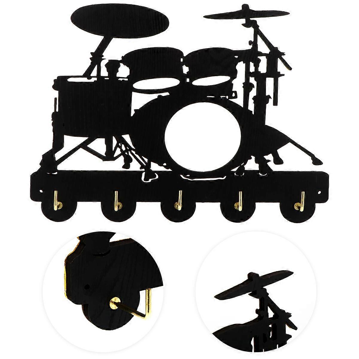 Black Wooden Wall Row Hook Rack for Hanging Coats with 5 Hooks 2Pcs