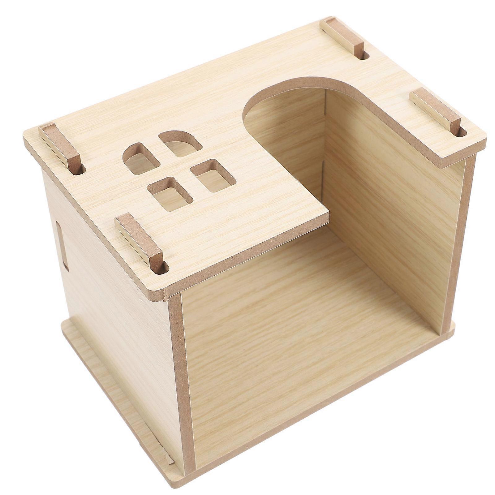 Wooden Guinea Pig Hideout Shelter Villa Shape For Small Animals Light Yellow 1Set