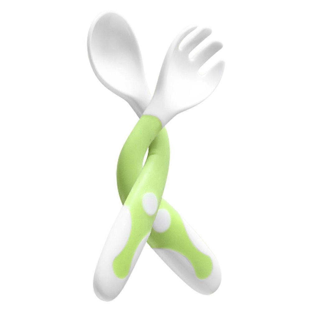 Baby Feeding Spoon Fork Spoon for Kids 6Pcs Bending Tableware Set Green