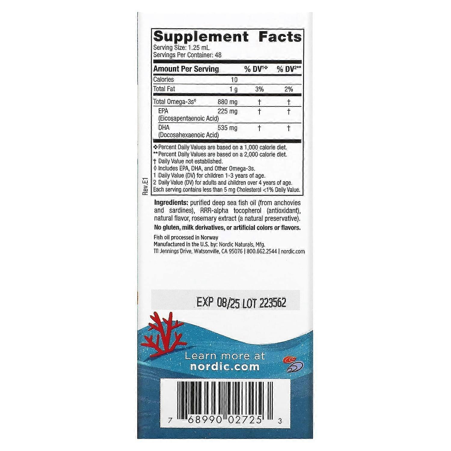 ノルディックナチュラルズ、子供用DHAエクストラ、1〜6歳、ベリーパンチ、880 mg、2液量オンス(60 ml)