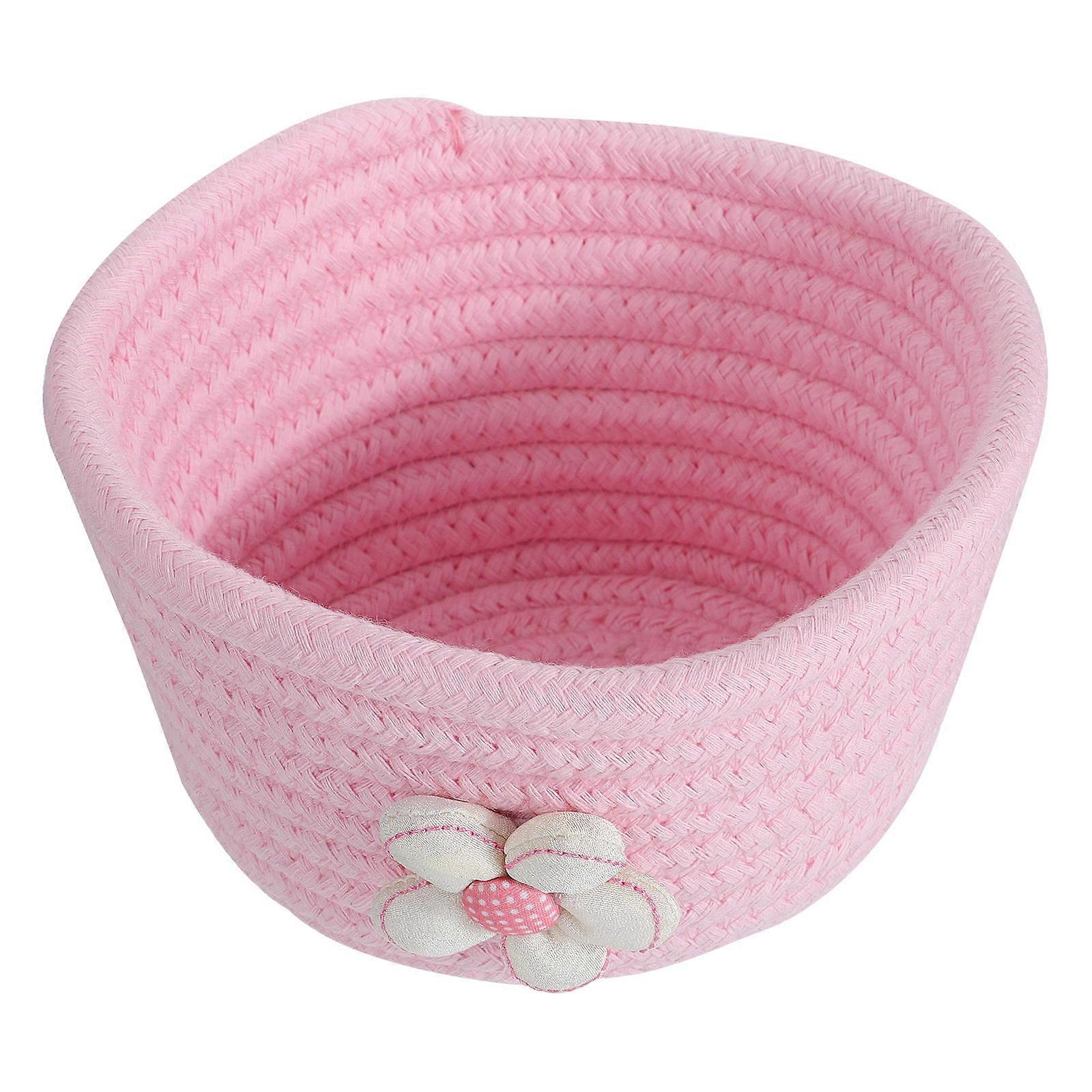 Desktop Storage Container Cotton Woven Basket for Home Use 2Pcs Pink