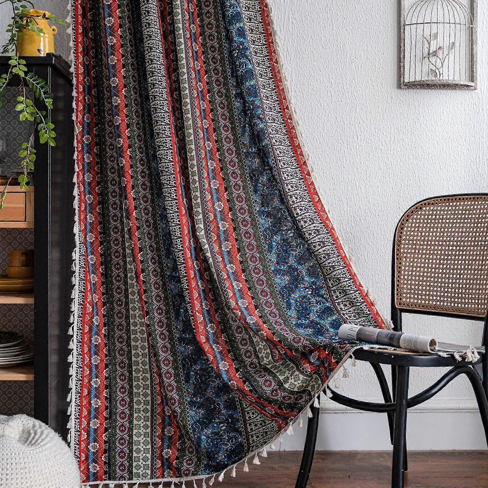 Hippie Curtain Boho Aztec 1 Panel Rod Pocket Ethnic Stripe LightFiltering 59.1 In W x 86.6 In L Living Room Bedroom