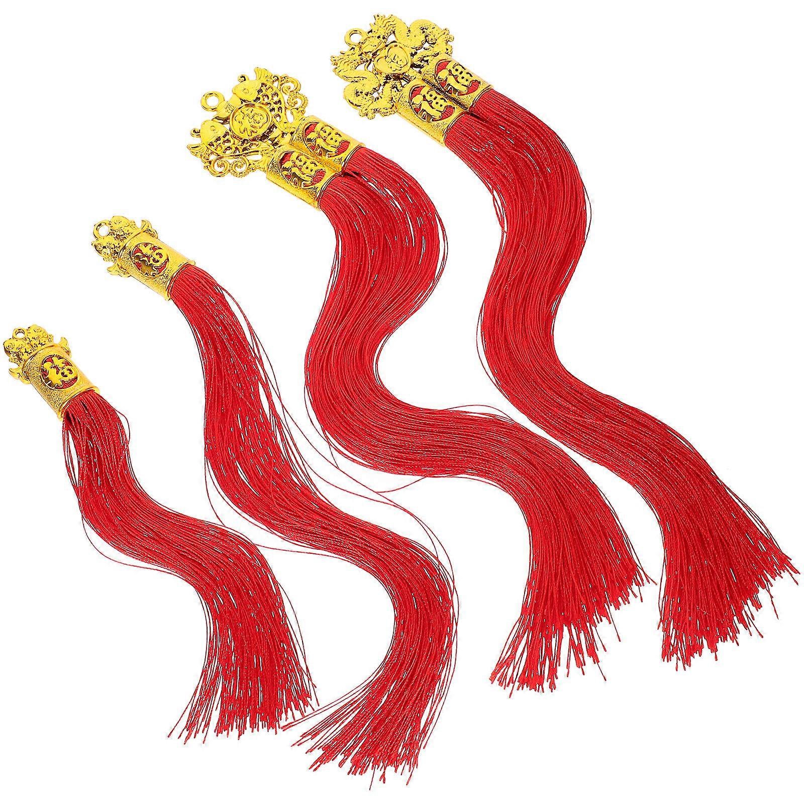 Chinese New Year Dragon And Fish Heads Tassel Charms 16 Pcs For DIY Crafts Making With Assorted Color