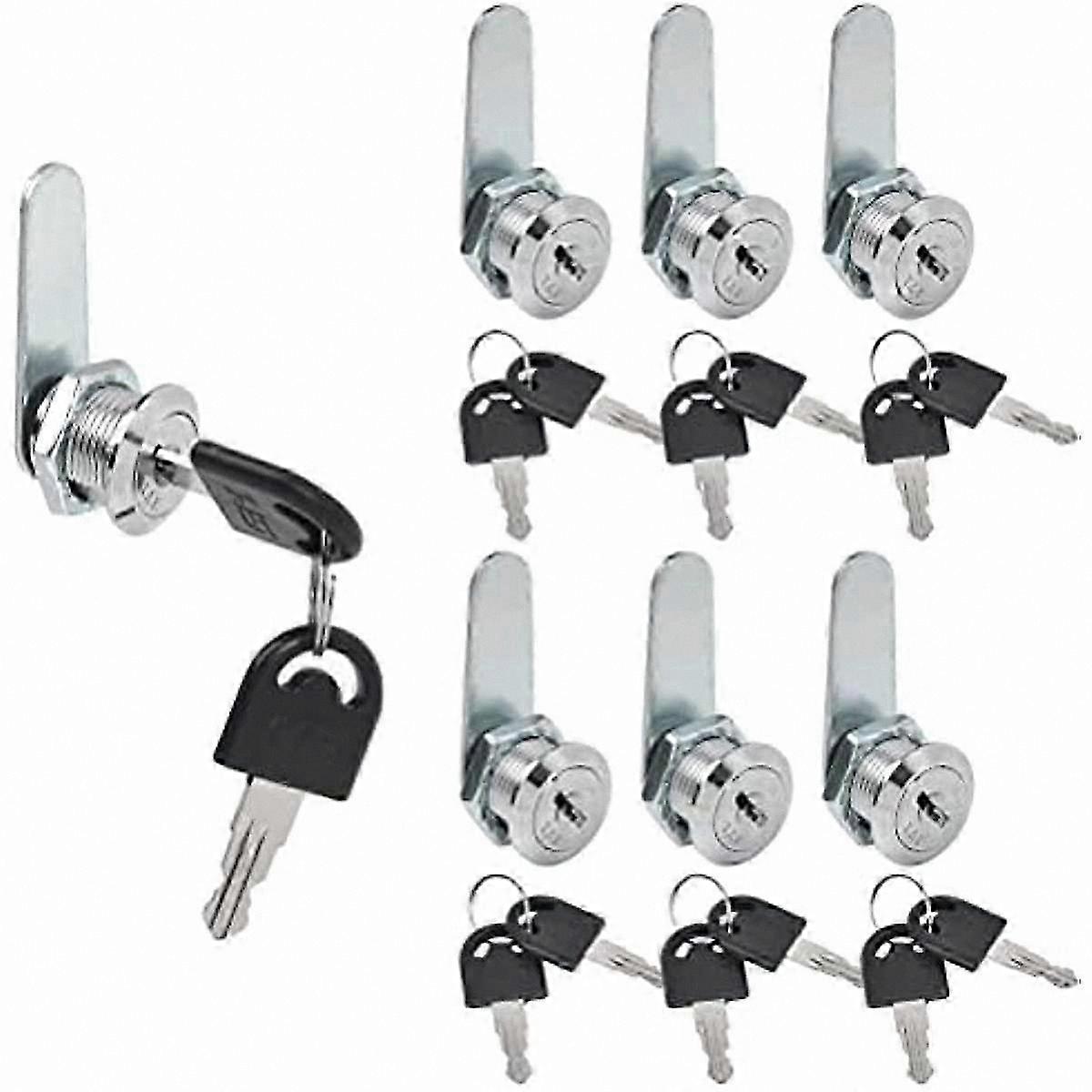 6-Pack Zinc Alloy Cam Locks for Cabinets, Drawers, and Mailboxes with 12 Keys, 16mm Security Door Lock for Letter Boxes and Cupboards