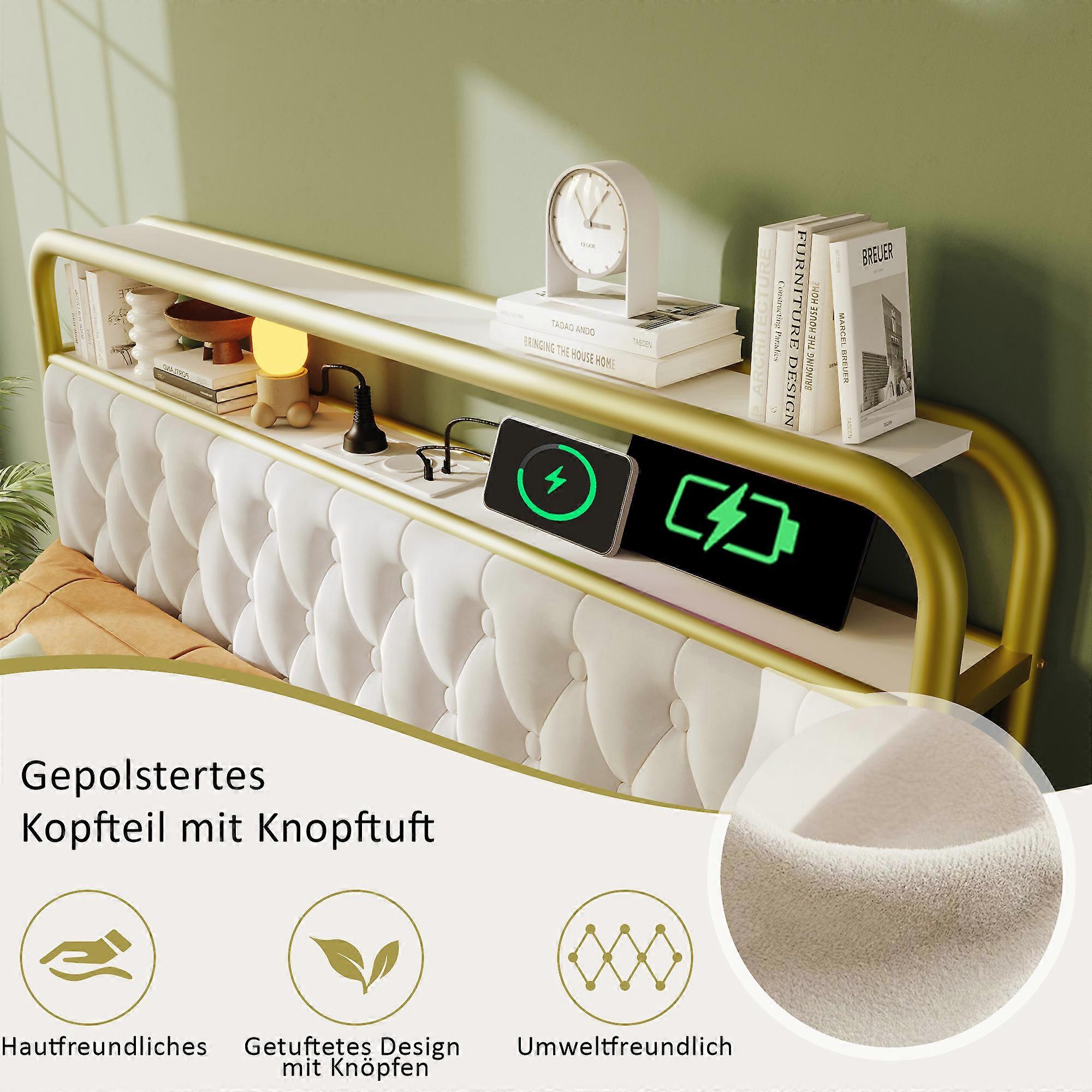 Velvet Double Bed 160x200cm USB-C APP Control LED 4 Drawers Mattress