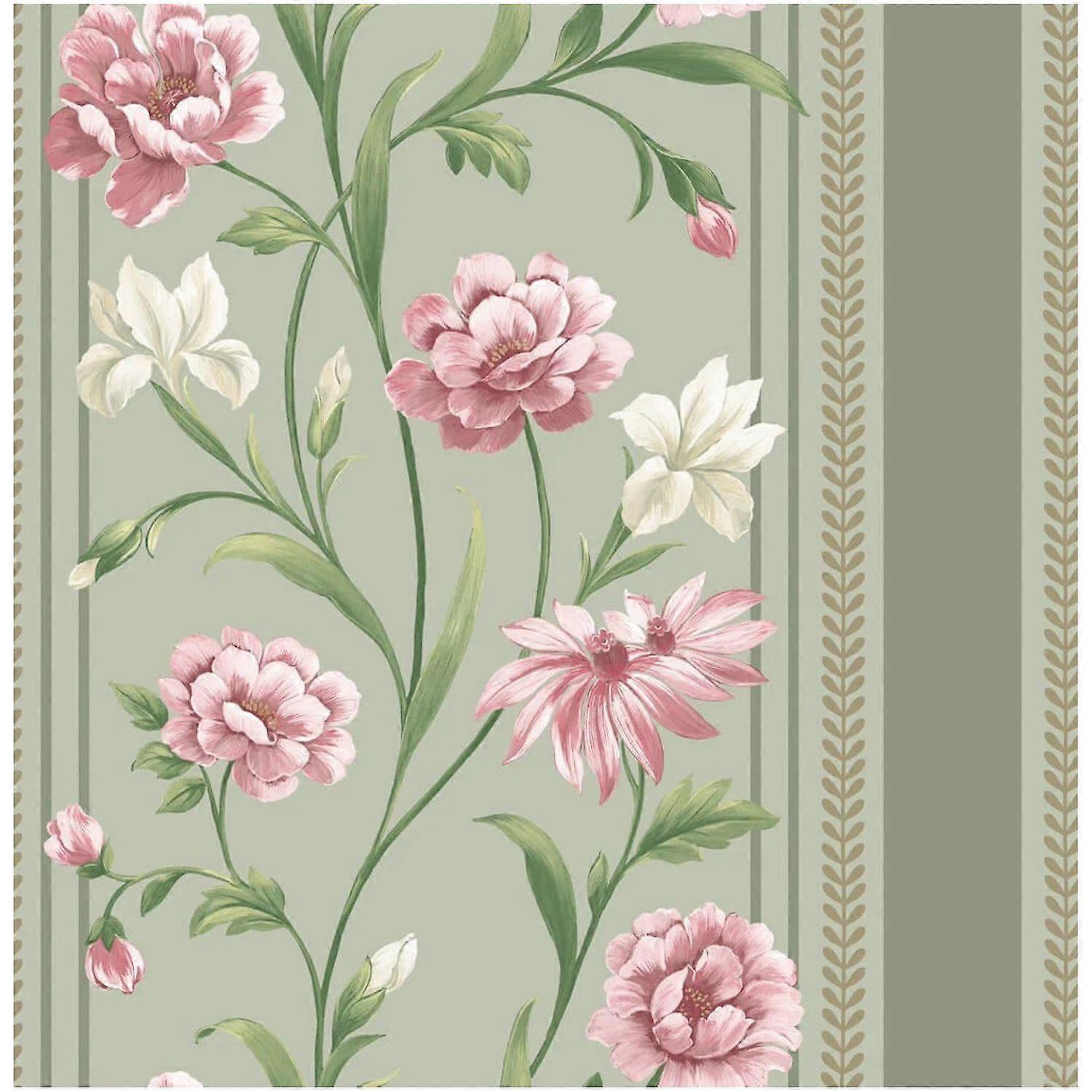 Belgravia Decor Raya Sage Green Pink Wallpaper