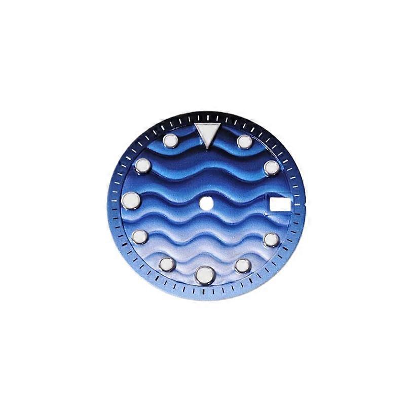 28.5mm Single Calendar Watch Dial for NH35/NH36/7S Movement - Wave Design with Green Luminescent (Blue)