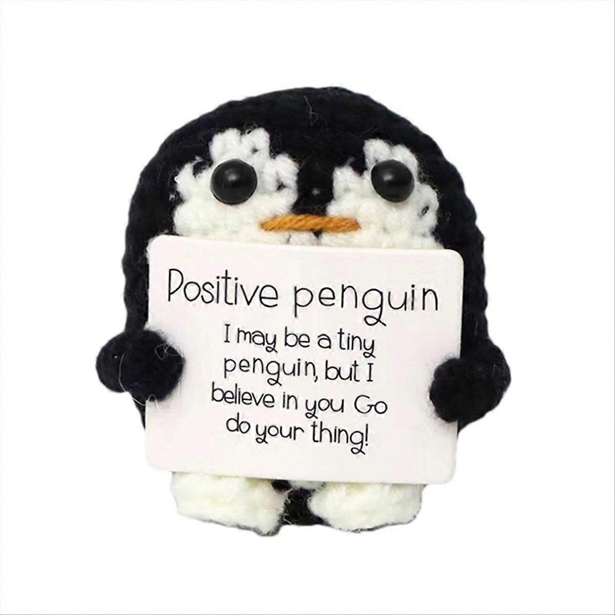 Păpușă croșetată pinguin cu card pozitiv - Păpușă croșetată drăguță neagră