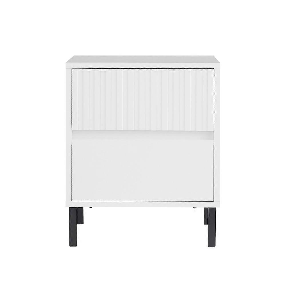 SoBuy FBT157-W, mesa de cabeceira moderna, mesa lateral com 2 gavetas projetadas e estrutura de aço revestida em preto, cômoda para quarto