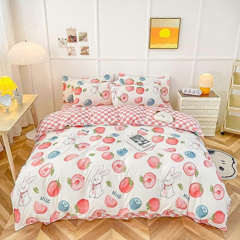 Children Bedding Set Full 70x86 Duvet Cover Flat Sheet 2 Pillowcases Bear Rabbit Print Peach Pink No Comforter