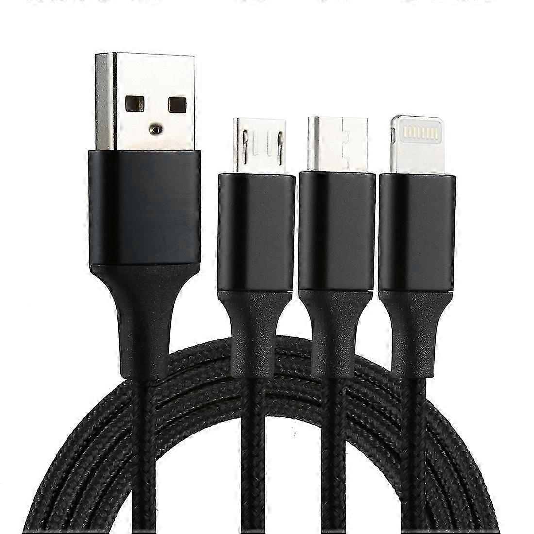 2A 1.2m 3 in 1 USB to 8 Pin & USB-C / Type-C & Micro USB Nylon Weave Charging Cable