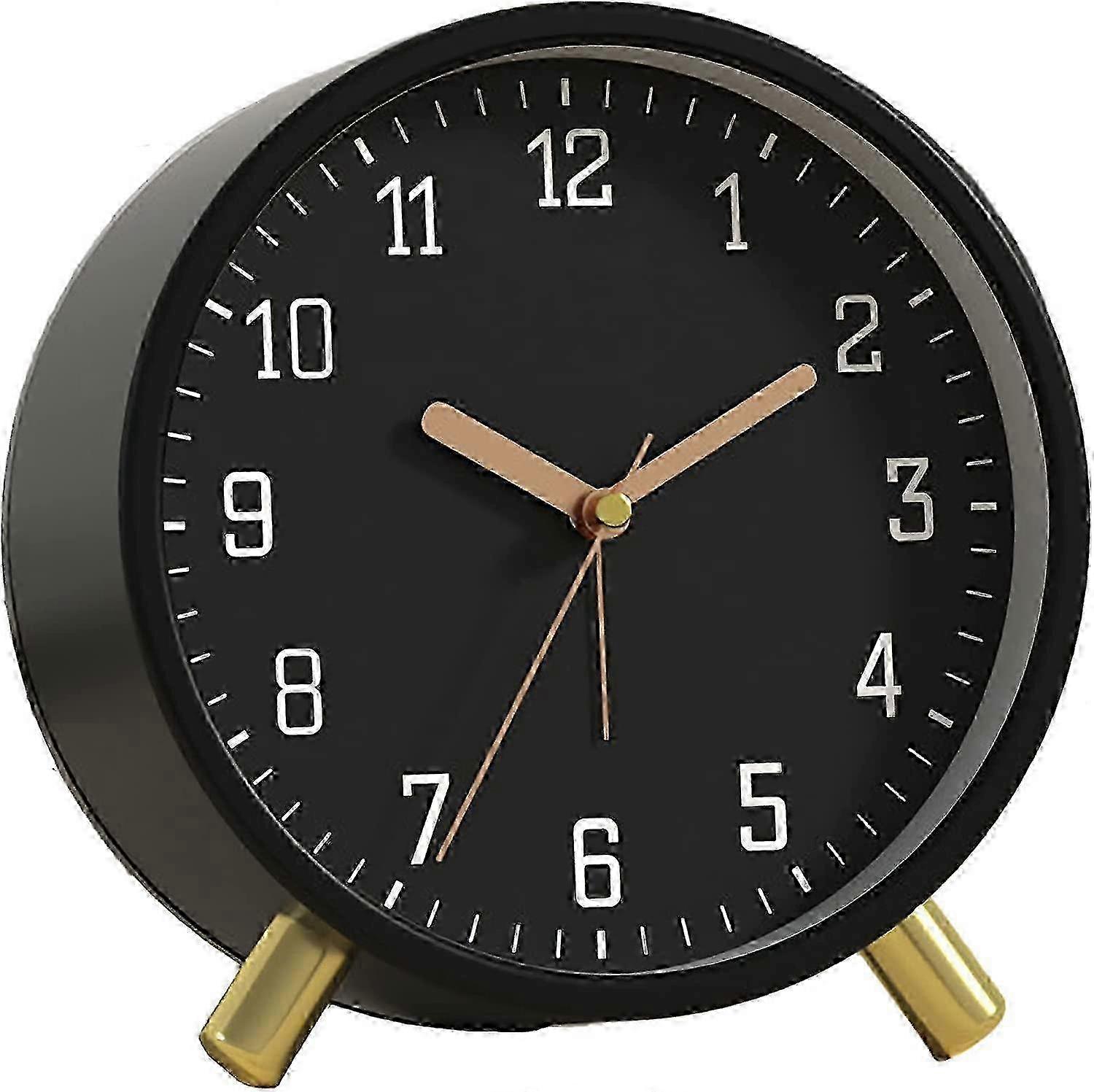 Backlight alarm clock, silent small desk clock, analog non-ticking, battery operated, round, for bedroom (white)