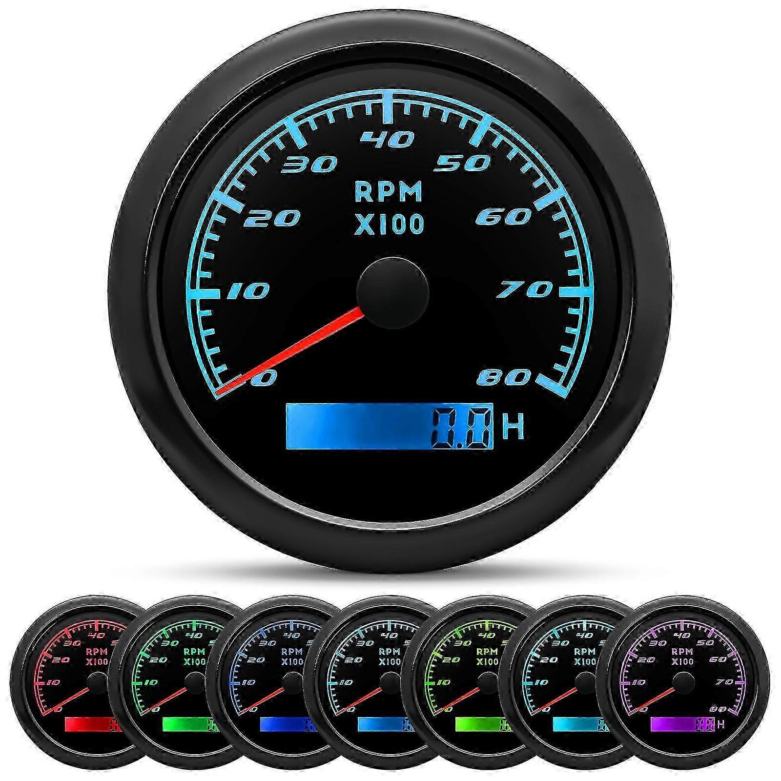 防水カーボートタコメータゲージ 3000,4000,6000,7000,8000rpm マリンタコメータ、アワーメータ付き 85mm タコメータ Toerenteller