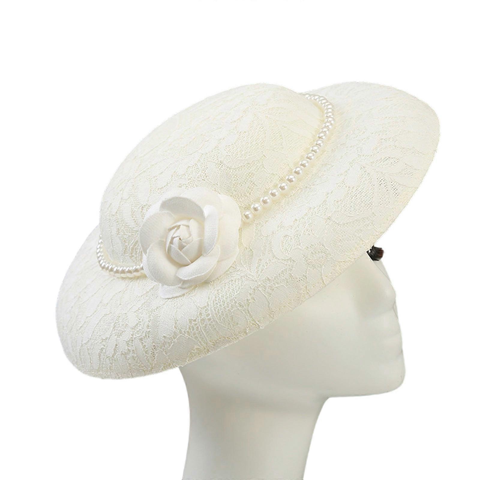 Light weight Linen Flower Pearls Embellished Bucket Hat Suitable For Multiple Face Shape  White