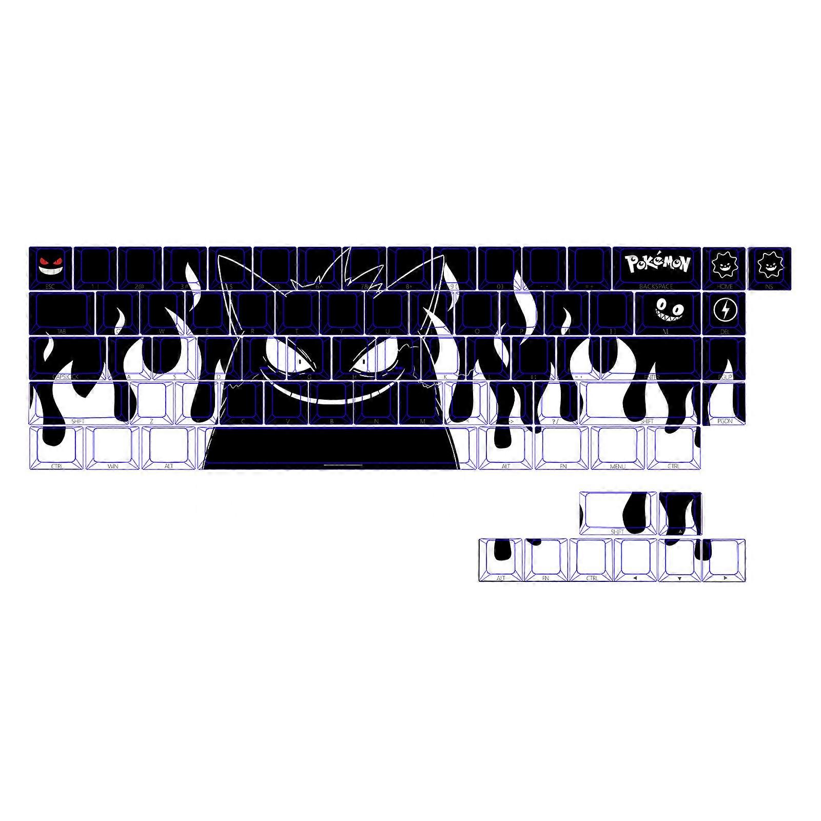 140/74Key Keycaps Customs Pokemons Gengar Theme Keycap Set Side Print Backlit Key Keycaps for 60/74 Mechanical Keyboards Multicolor