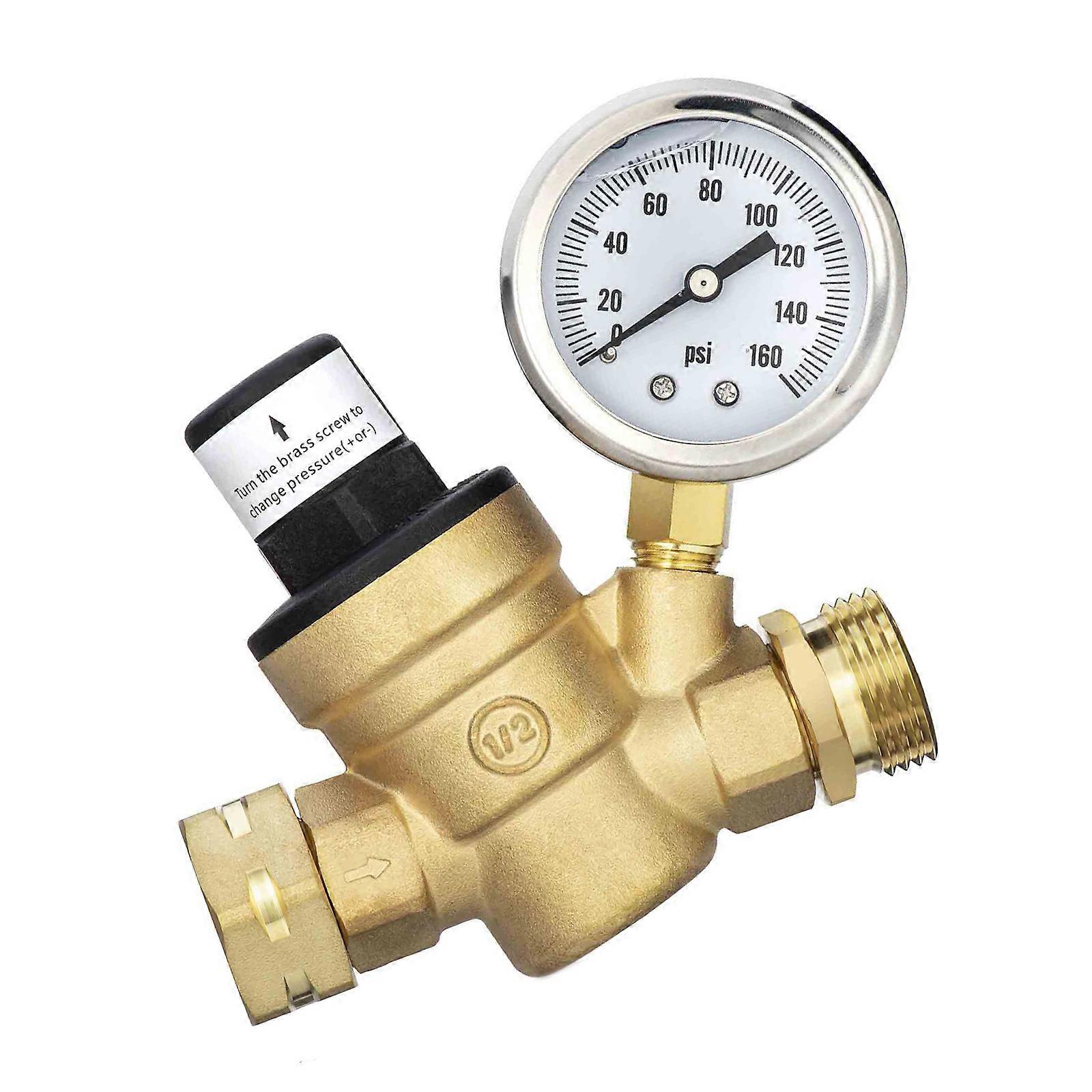 Water Pressure Regulator Valves with Inlet Screened Filters Knob Adjustable Water Pressure Reducer with Gauge 160PSI Multicolor