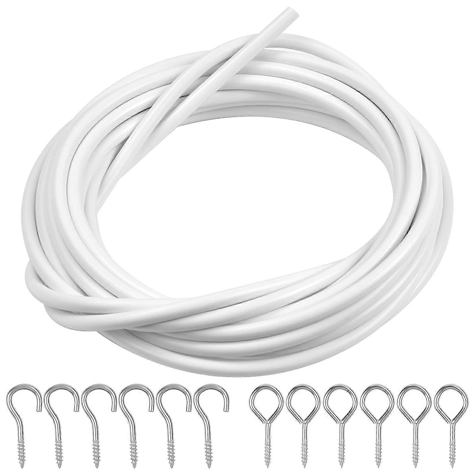 Net Curtain Wire 4m White with 6 Hooks and 6 Eyes for Voile Panels Window Hanging Kit