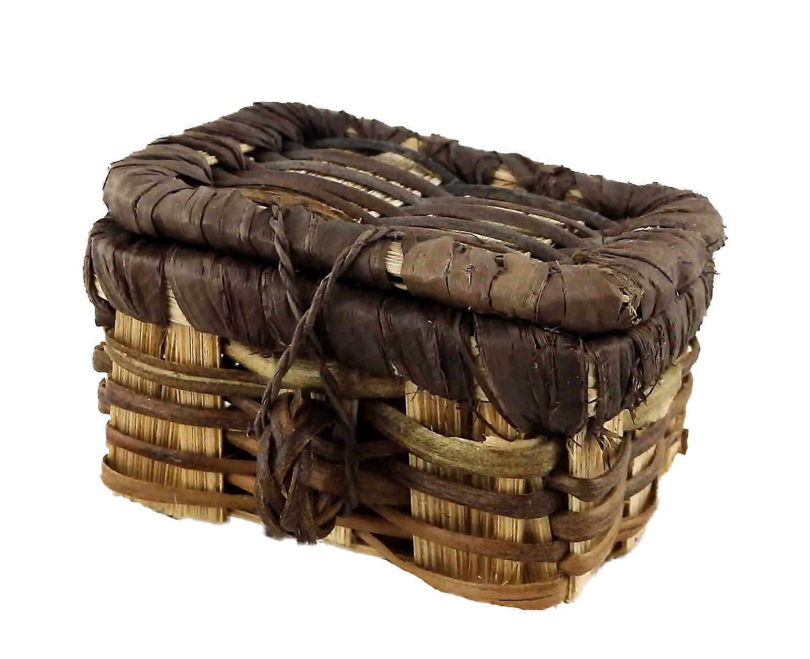 Dolls House Wicker Picnic Hamper Woven Basket With Lid Miniature Accessory