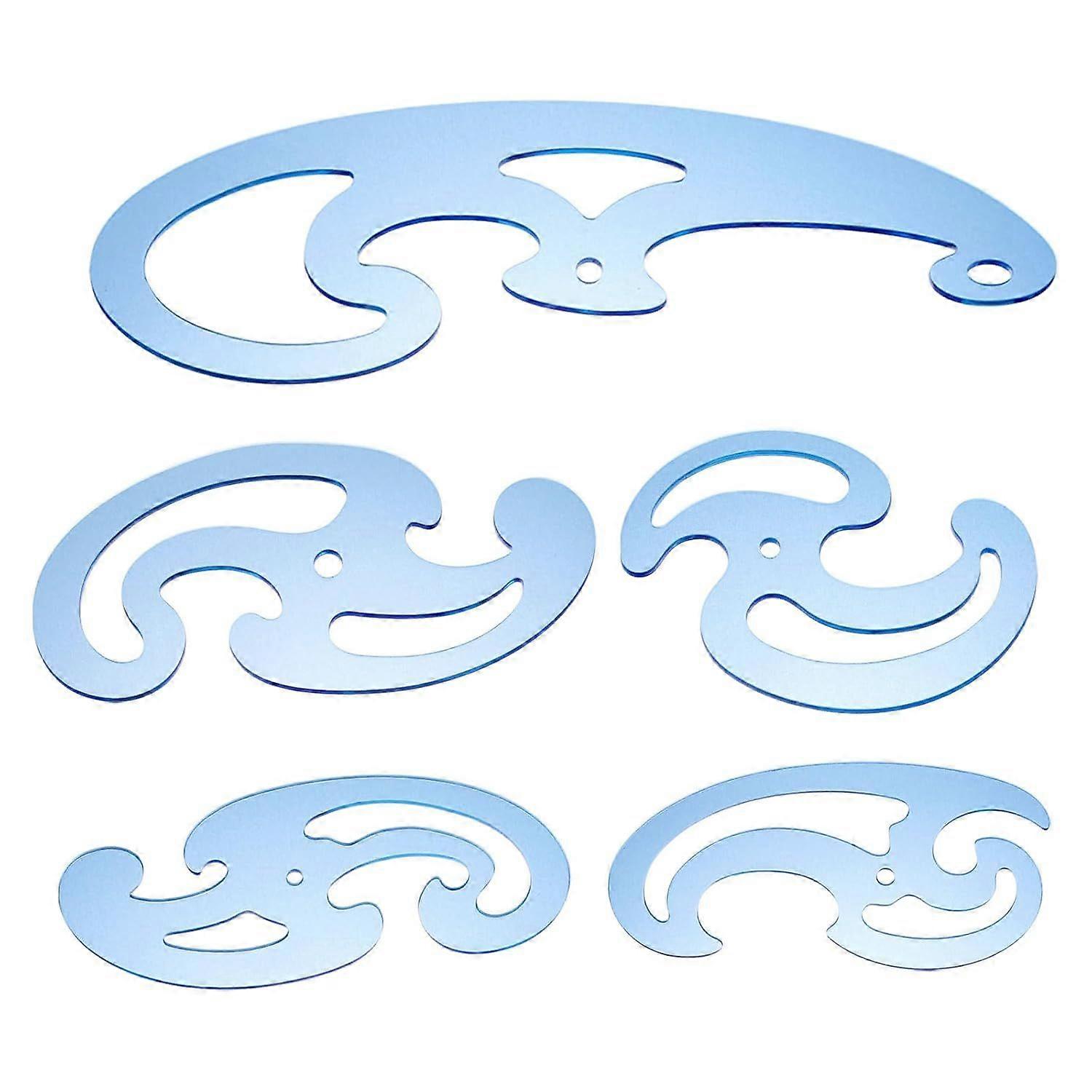 5 Pcs 5 Styles Acrylic French Curve Ruler for Sewing Tools Sky Blue Acrylic Drafting Stencils Templates Drawing Ruler for Craft Sewing Pattern Making