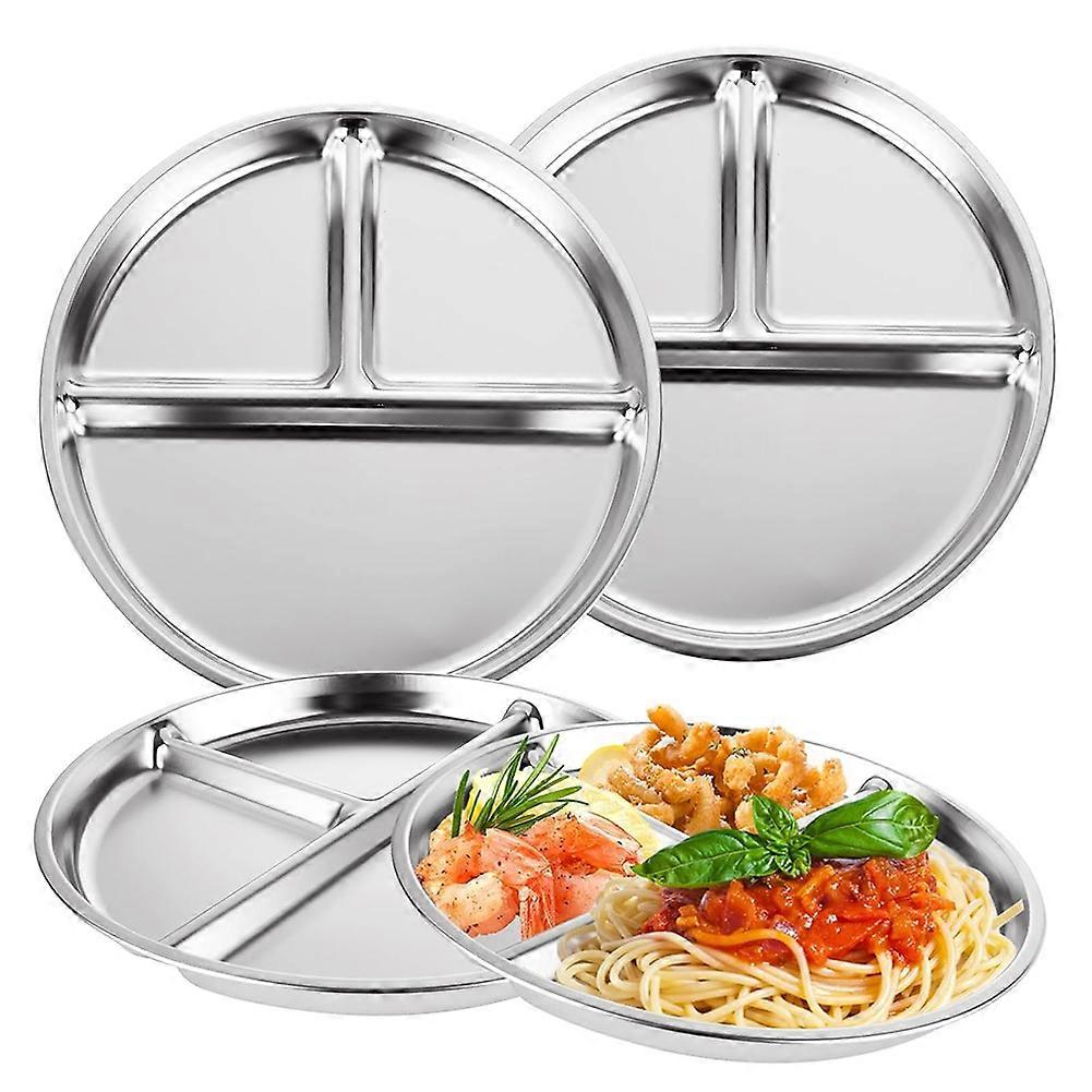 3 Pack Stainless Steel Divided Plates, 3 Compartment Portion Control, 9Inch Reusable Dinner Mini Trays