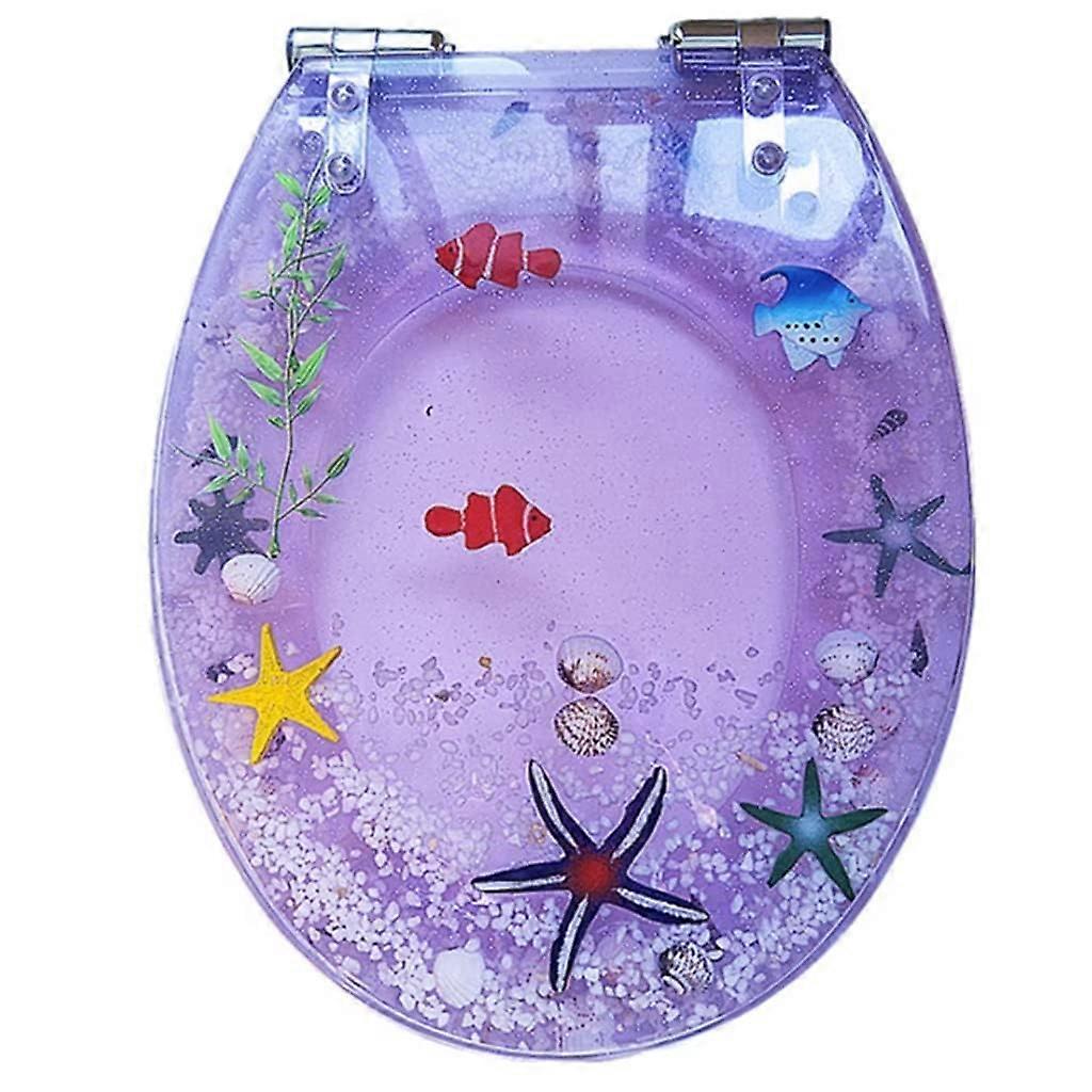 Resin Toilet Seat Soft Close Oval UShape with Chrome Hinges, 3D Ocean Design, Quick Release