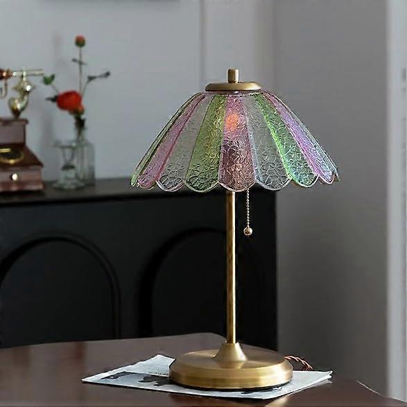 Style Stained Glass Table Lamp with Vintage Brass Base and MultiColor Floral Shade