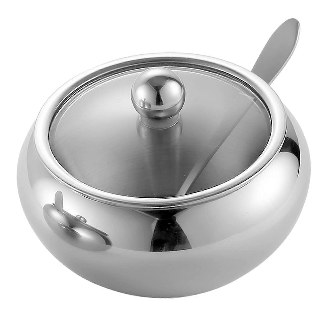 Stainless Steel Condiment Jar with Spoon and Lid, Rustproof Spice Storage Container for Kitchen
