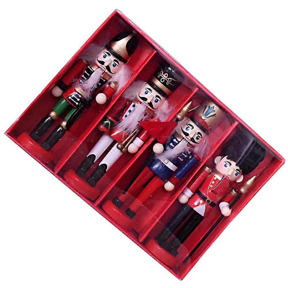 4pcs Christmas Hanging Nutcracker Wooden Nutcracker Ornament Xmas Tabletop Nutcracker