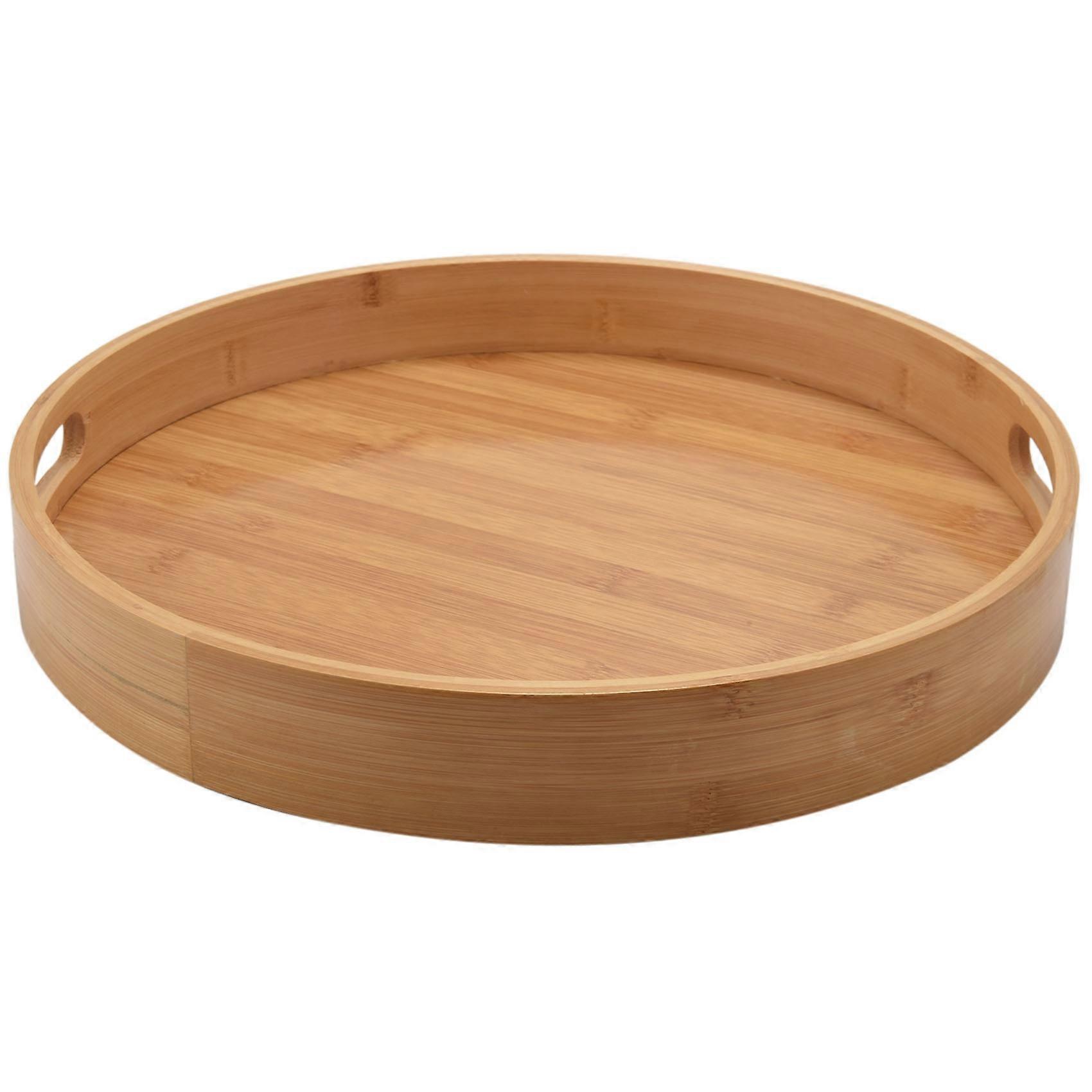 Round Serving Bamboo Wooden Tray Handle Storage Tray #3