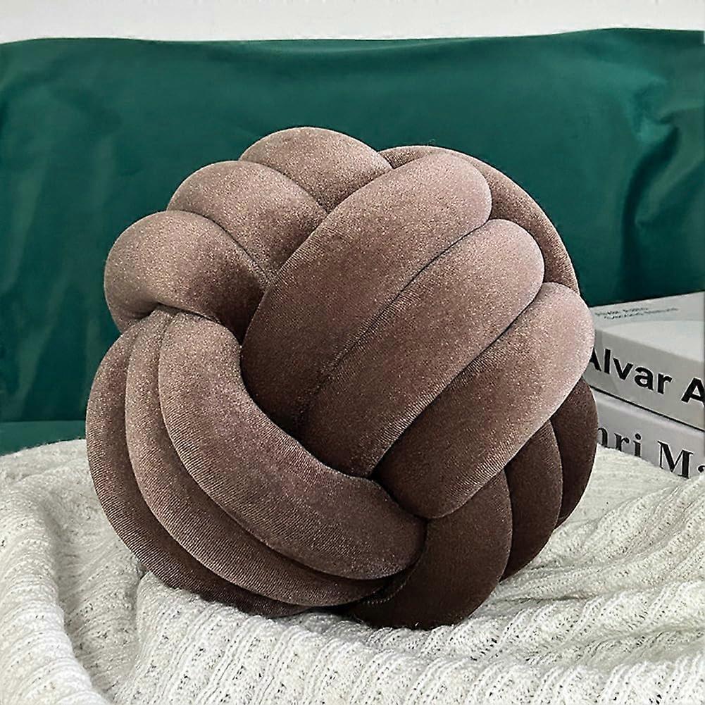 Knot Pillow Ball Brown 8inch  Soft Plush Decorative Throw Cushion with Modern Knot Design for Sofa and Bedroom