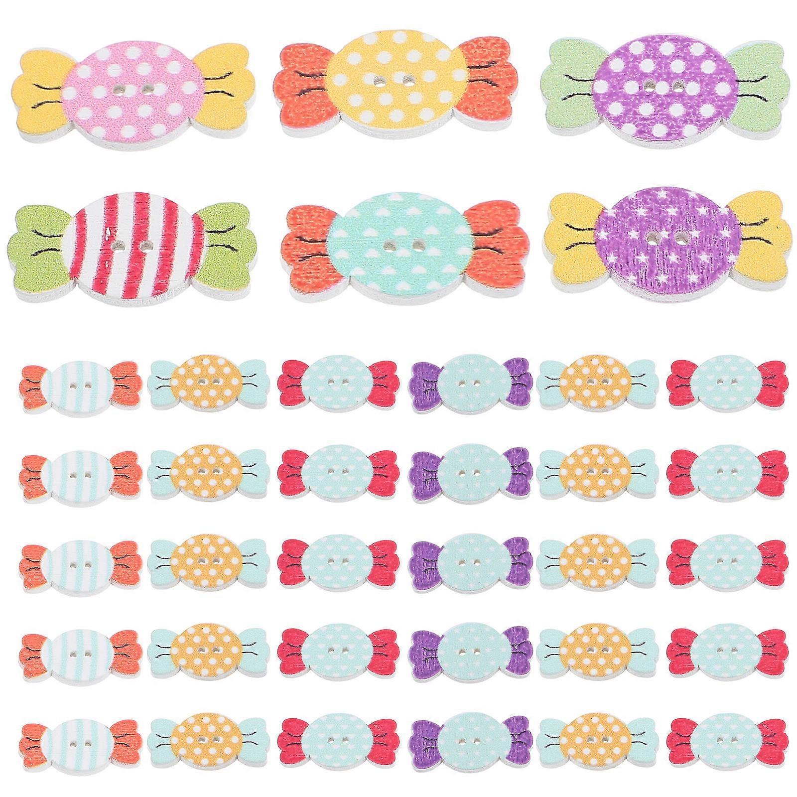 Wooden Sewing Buttons Colored Candy Shaped for Decoration 50Pcs Pack