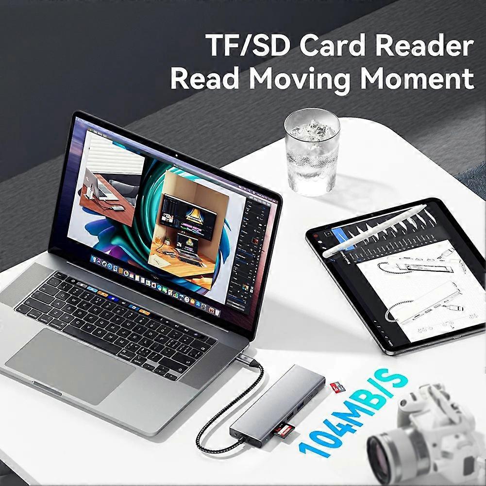 8in1 USB Hub M.2 NVMe SATA W/H SSD Enclosure Storage USB3.2 Type-C to HDMI-Compatible Laptop Dock Station USB Adapter