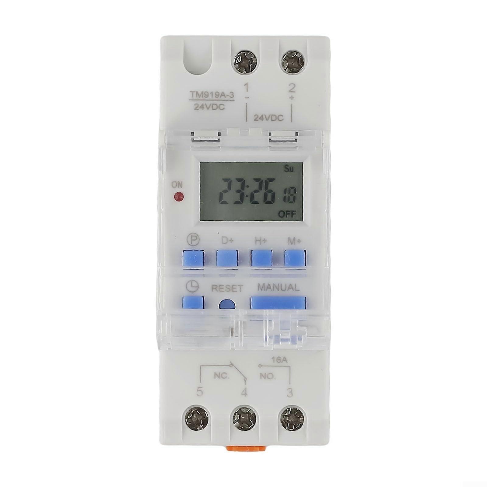 24V Programmable Timer Switch with LCD Display, 7 Day 16 On/Off Cycles, Heavy Duty 30A Control for Home and Industrial Use