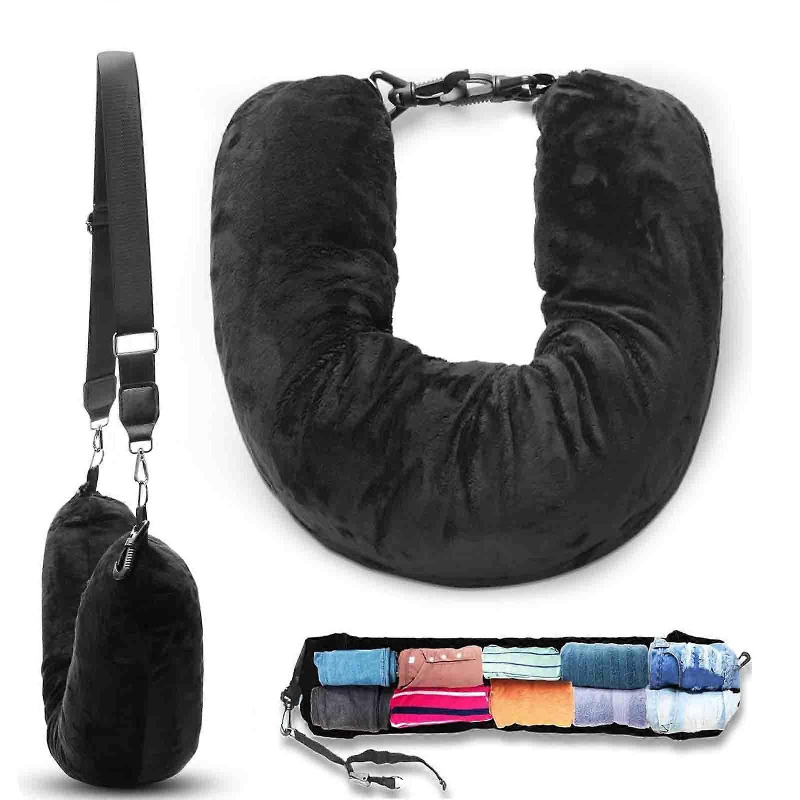 Travel Neck Pillow with Storage, 2 in 1 Stuffable Design for Clothes, Airplane Comfort and Organization