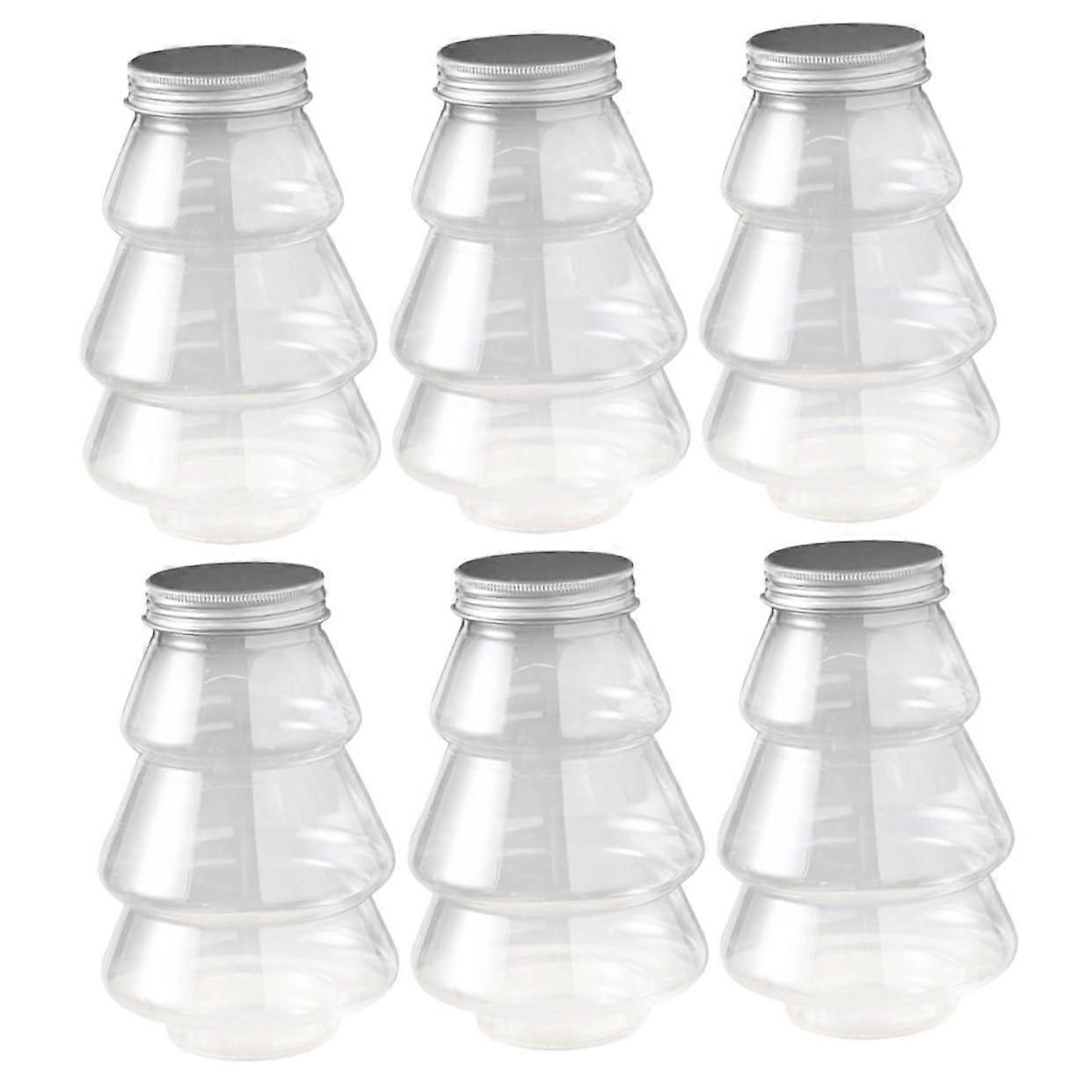 6Pcs Christmas Candy Holder Clear  Box with Festive Patterns Reusable Plastic Storage Jars