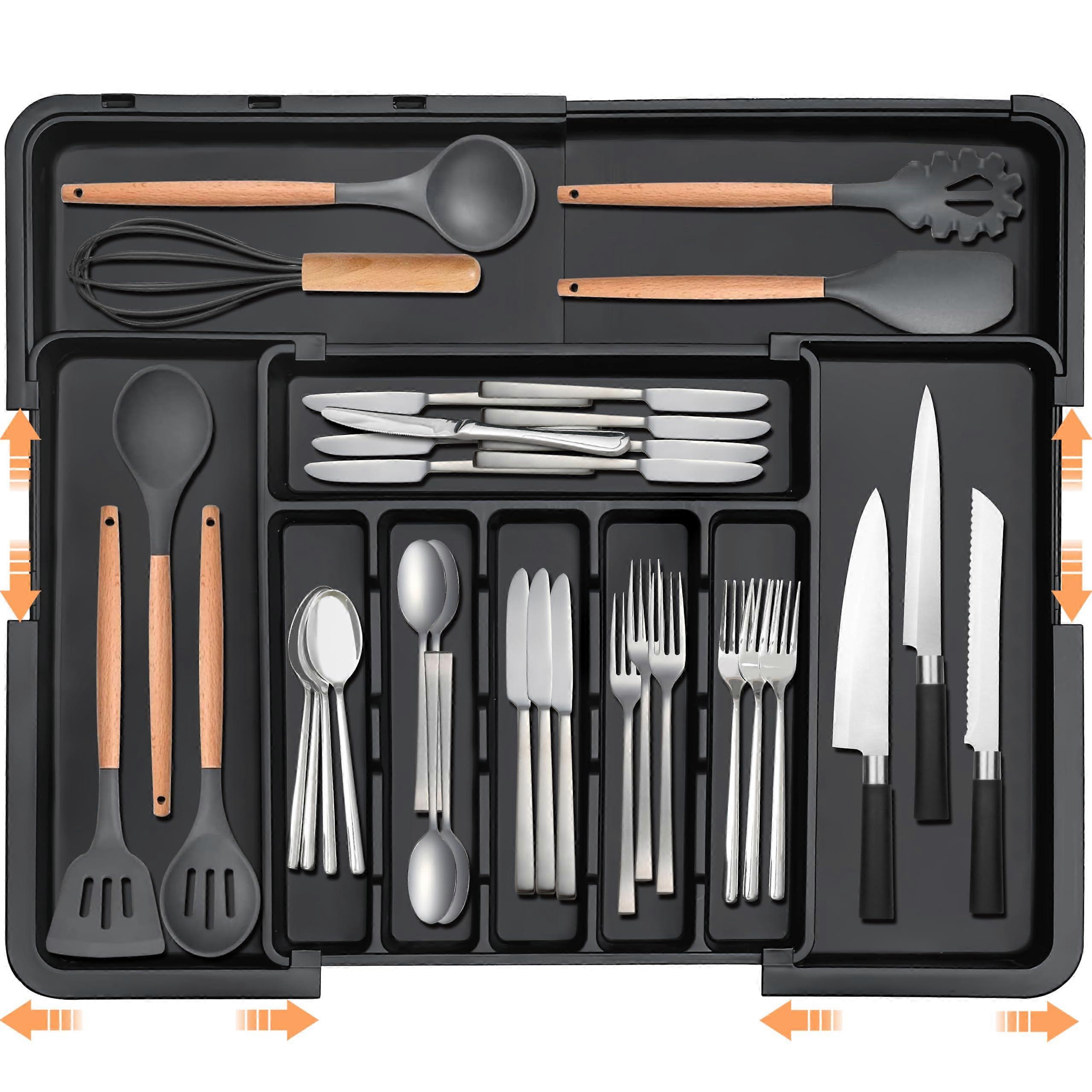 Expandable Silverware Drawer Organizer with 69 Slots, Large BPA  Utensil Tray for Kitchen