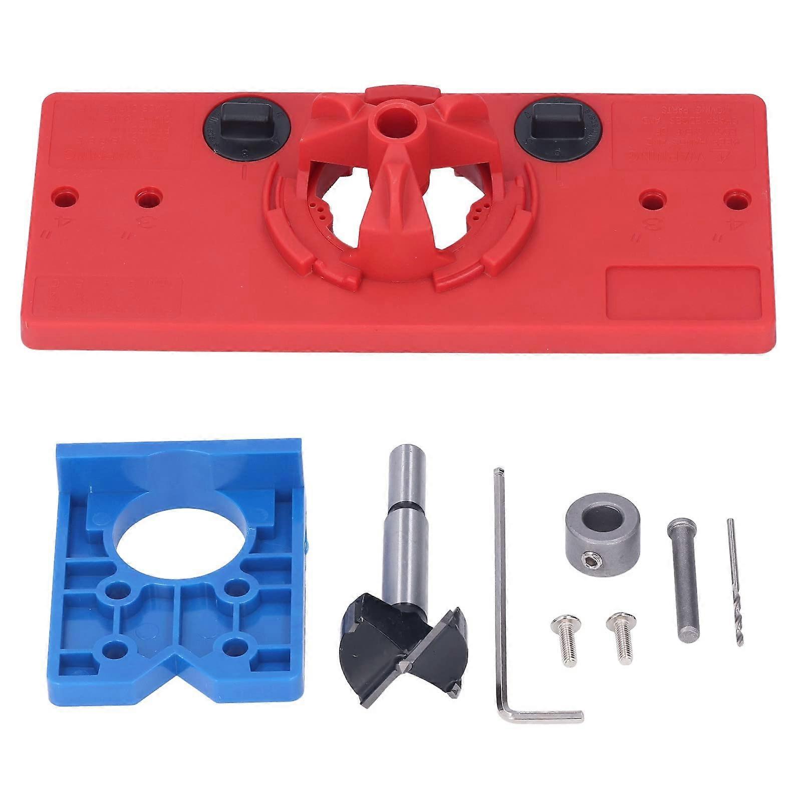 35mm Hinge Jig with Locator for Cabinets and Doors, Adjustable Drilling Guide Set, Red