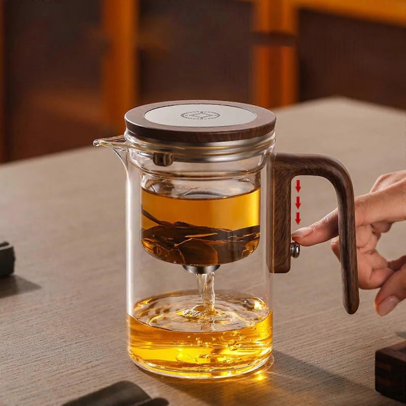 Glass Teapot with Infuser 520ml One Click Magnetic Switch Tea Separation and Heat Retention Ceramic