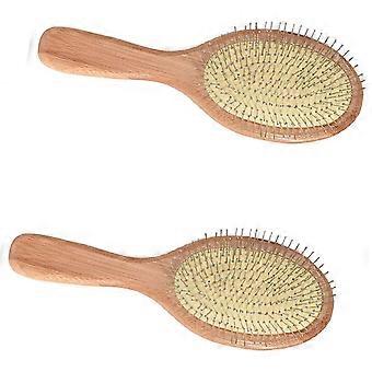 2x Houten haarborstel met stalen naalden, haarborstel met pinnen, hoofdmassage, verbetert de gezondheid van het haar, houten peddel, kleur Detanwood szrh27